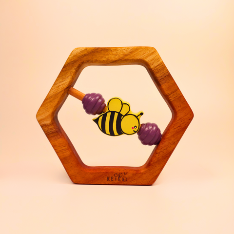 Wooden Rattle-Hexagon with Bee & Honeycomb