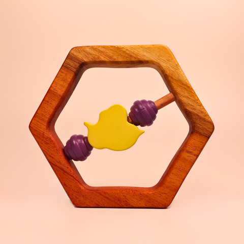 Wooden Rattle-Hexagon with Bee & Honeycomb