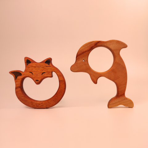 Wooden Teether- Dolphin & Fox