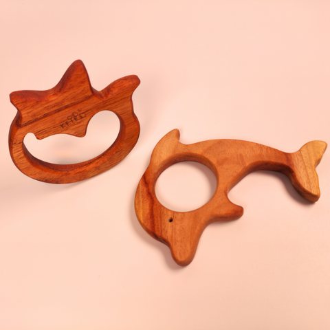 Wooden Teether- Dolphin & Fox