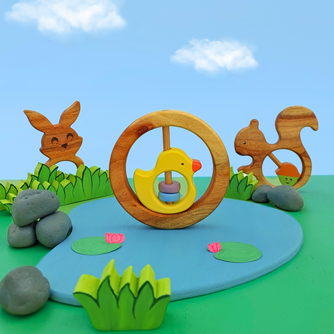 Wooden Rattle- Circle with Duck