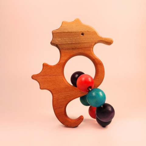 Wooden Teether Ring- Seahorse