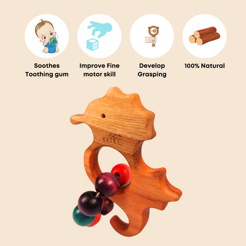 Wooden Teether Ring- Seahorse