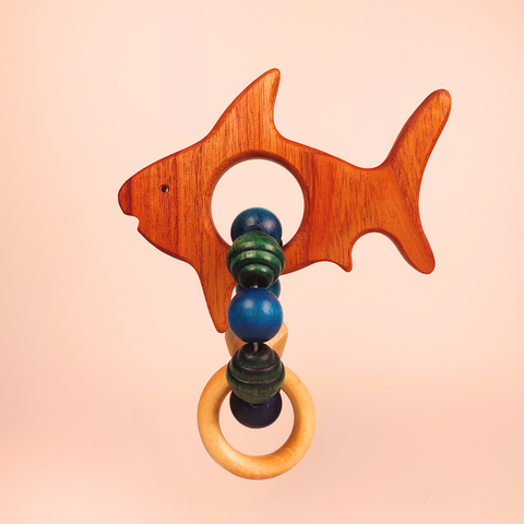 Wooden Rattle/teether Ring-Shark