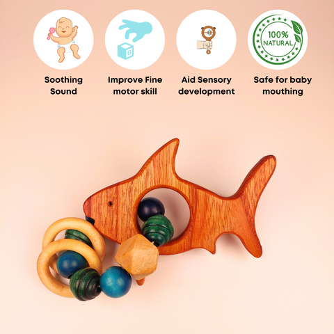 Wooden Rattle/teether Ring-Shark