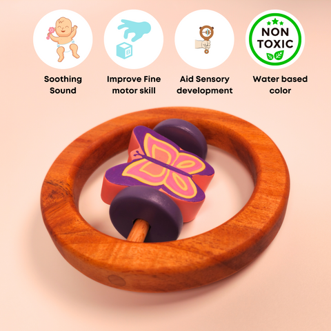 Wooden Rattle-Circle with Butterfly
