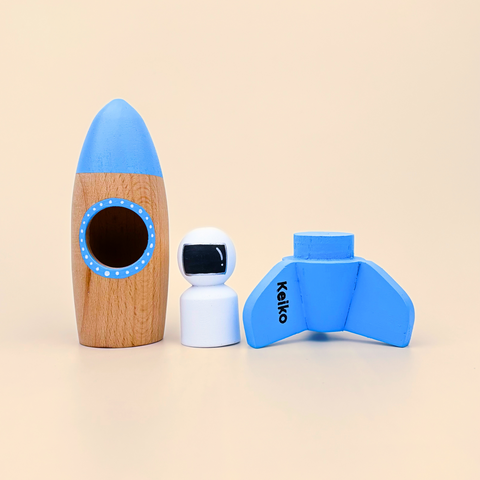 Wooden Toy Rocket with Astronaut