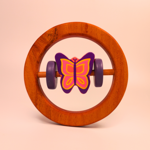 Wooden Rattle-Circle with Butterfly – Keikotoys